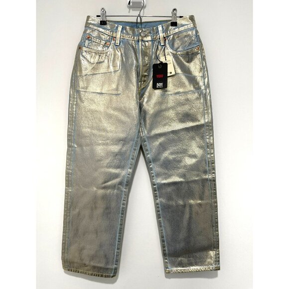 New Levis Silver Coated Ankle 501 Mid Rise Jeans 28 x 27 - Picture 6 of 9
